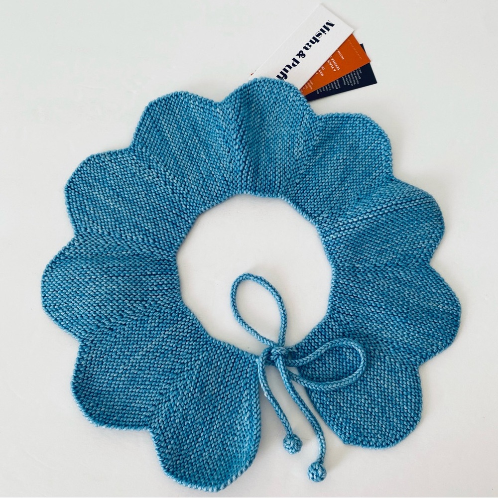 NWT Misha & Puff Adult Women Scarf Collar 100% Merino Wool Knit Neck Warmer Blue